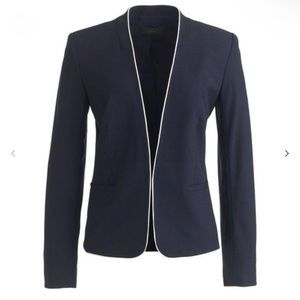 J Crew bi-stretch navy wool collarless blazer
